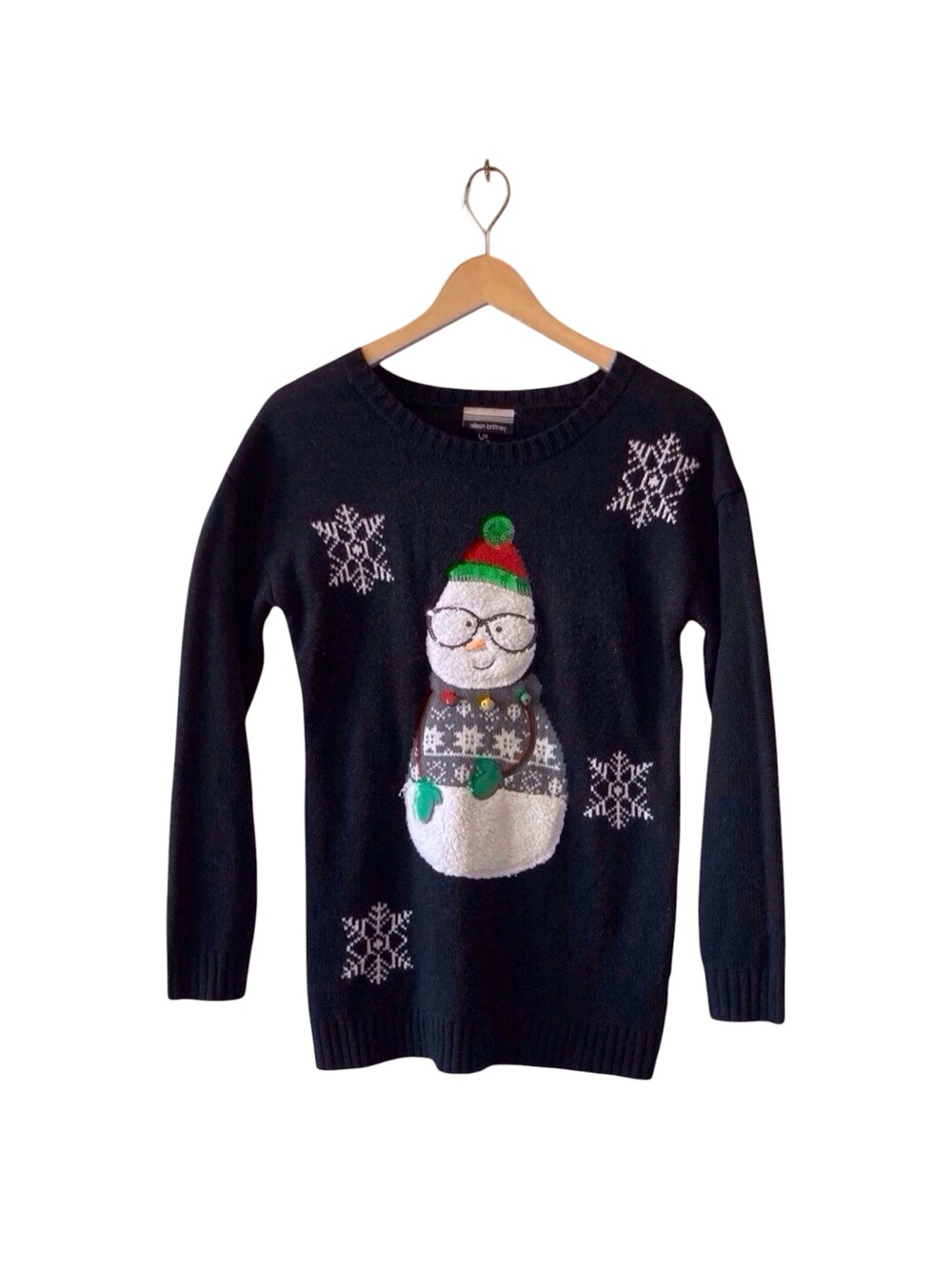 Allison Brittney, Snowman Sweater, Women, M, Ugly Christmas Sweater, Black